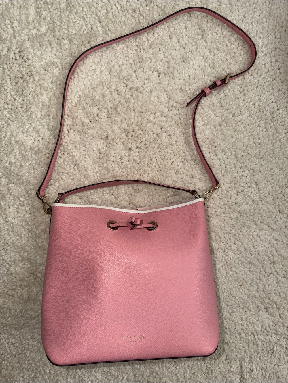 kate spade Pink Pebbled Leather Crossbody Bucket Bag